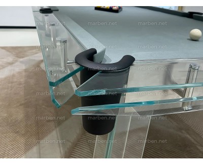 MESA DE BILLAR LUXURY GLASS1,  DE CRISTAL TEMPLADO ESTRUCTURA DE ACERO INOXIDABLE, 7FT ó 8FT